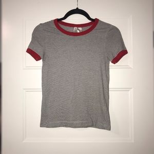 Black and white striped T-Shirt w/ red collar